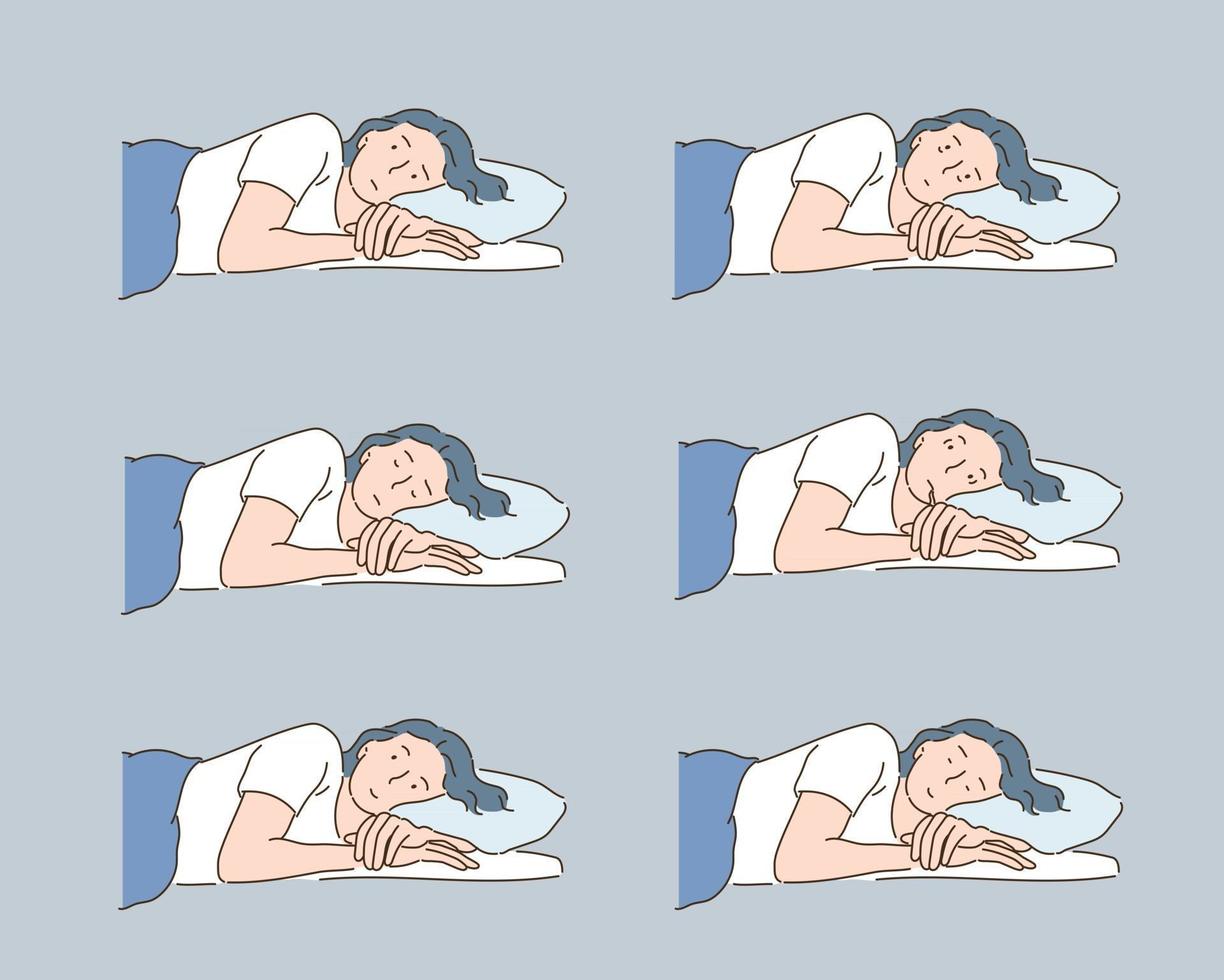 une femme souffrant d'insomnie. images répétées. illustrations de conception de vecteur de style dessinés à la main.