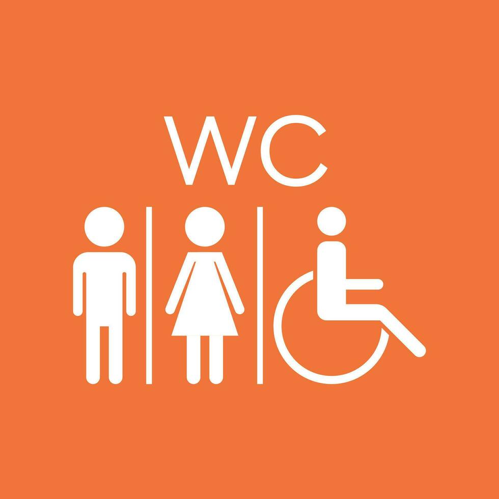 toilettes, toilette plat vecteur icône . Hommes et femmes signe pour salle de repos sur Orange Contexte.