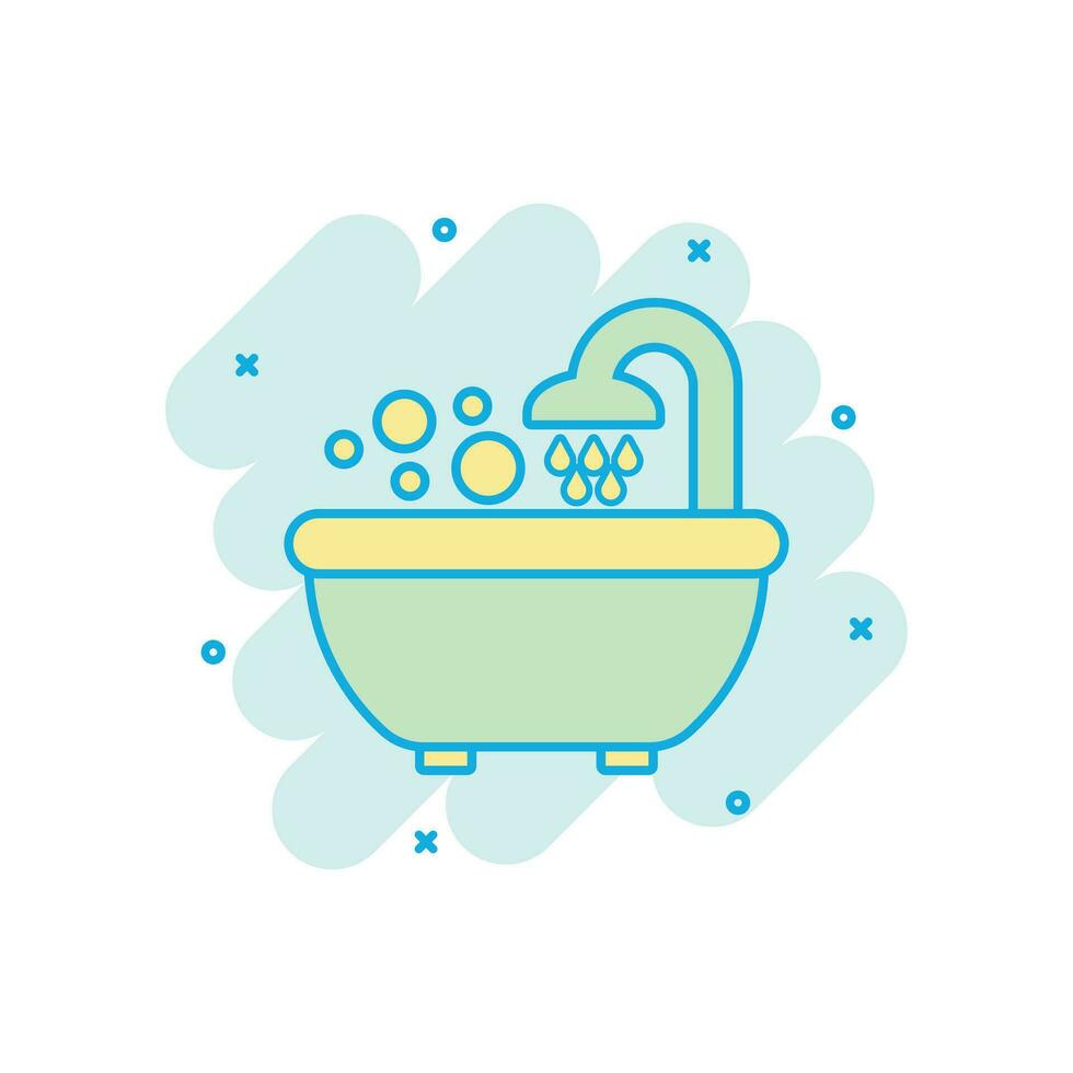 icône de douche de bain dans le style comique. pictogramme d'illustration de dessin animé de vecteur d'hygiène de salle de bains. effet d'éclaboussure de concept d'entreprise de spa de bain.