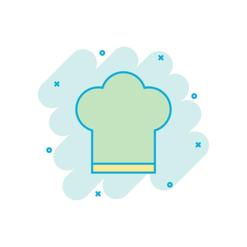 icône de chapeau de chef dans le style comique. pictogramme d'illustration de dessin animé de vecteur de chapeau de cuisinière. chef restaurant business concept splash effet.