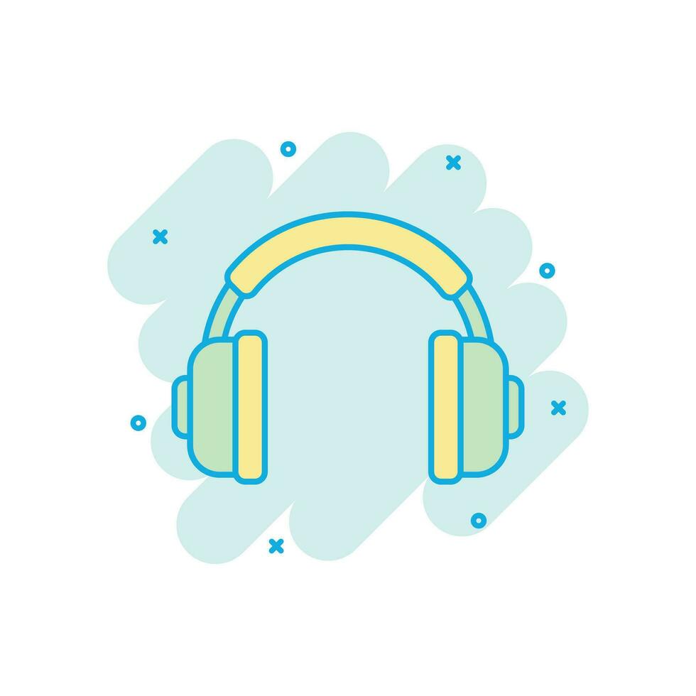 icône de casque casque dans le style comique. pictogramme d'illustration de dessin animé de vecteur de casque. effet d'éclaboussure de concept d'entreprise de gadget audio.