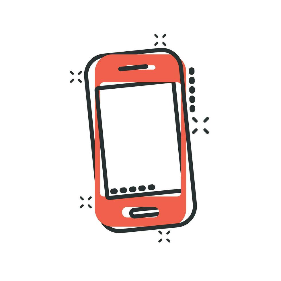 icône de smartphone dans le style comique. pictogramme d'illustration de dessin animé de vecteur de combiné de téléphone. effet d'éclaboussure de concept d'entreprise de smartphone.