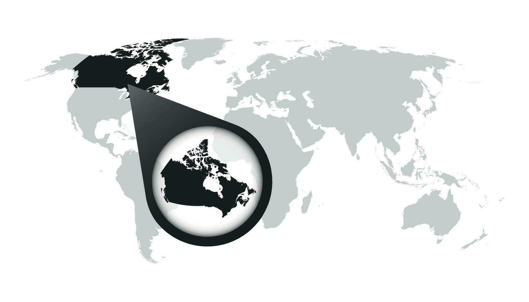 monde carte avec Zoom sur Canada. carte dans loupe. vecteur illustration dans plat style
