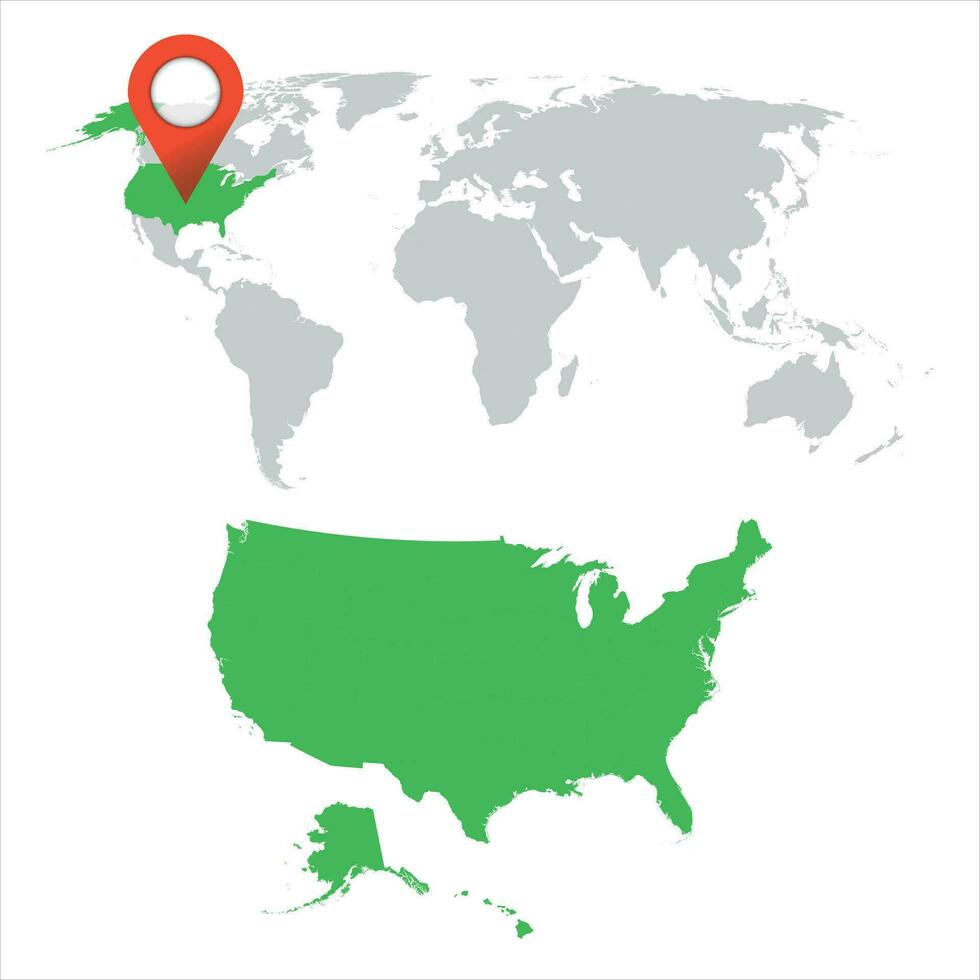 détaillé carte de Etats-Unis et monde carte la navigation ensemble. plat vecteur illustration.