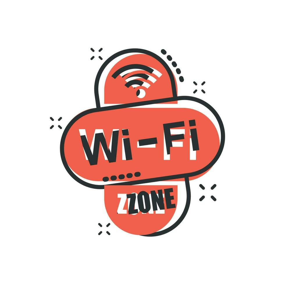 icône de zone wifi dans le style comique. pictogramme d'illustration de dessin animé de vecteur de technologie sans fil wi-fi. effet d'éclaboussure du concept d'entreprise réseau wifi.