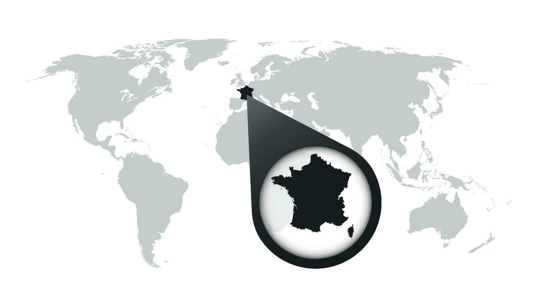 monde carte avec Zoom sur France. carte dans loupe. vecteur illustration dans plat style