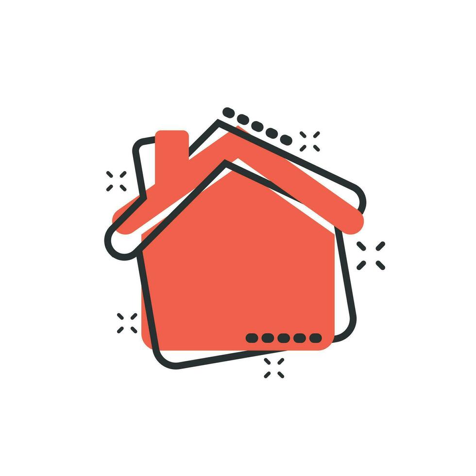 icône de construction de maison dans le style comique. pictogramme d'illustration de dessin animé de vecteur d'appartement à la maison. effet d'éclaboussure de concept d'entreprise d'habitation de maison.