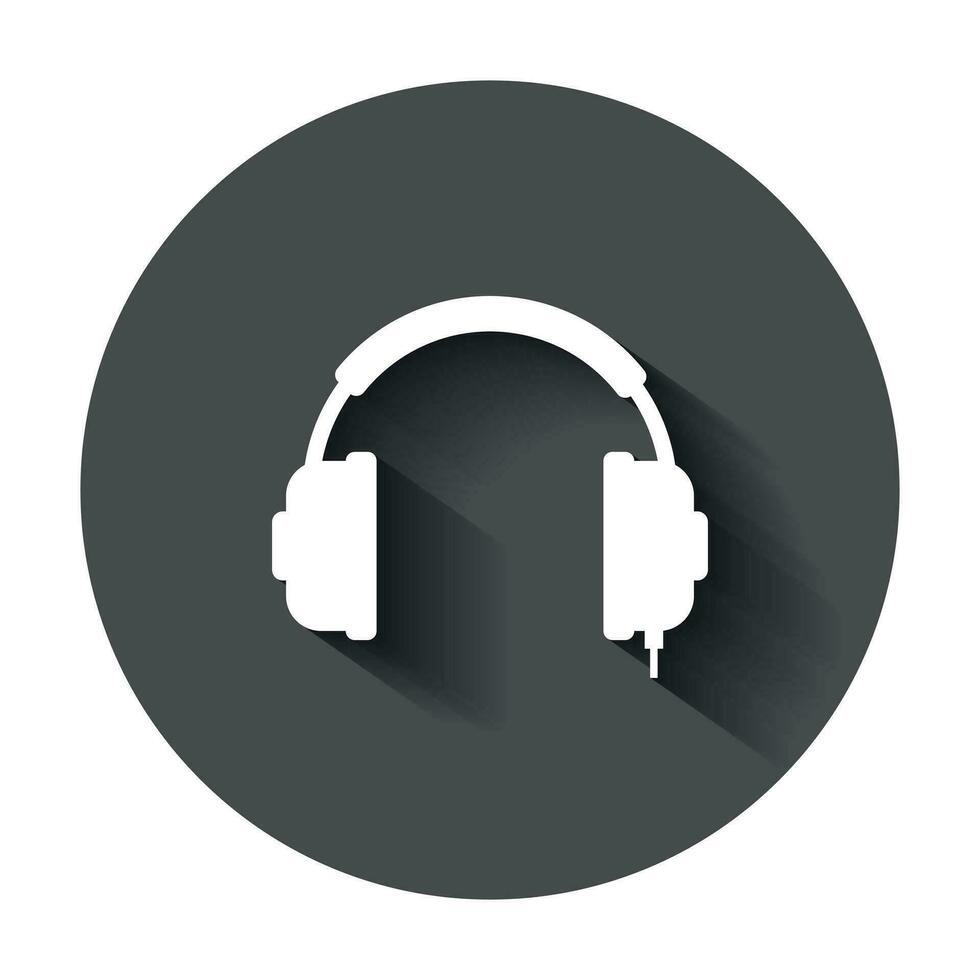 casque de musique casque icône dans plat style. écouteurs vecteur illustration avec longue ombre. l'audio gadget affaires concept.