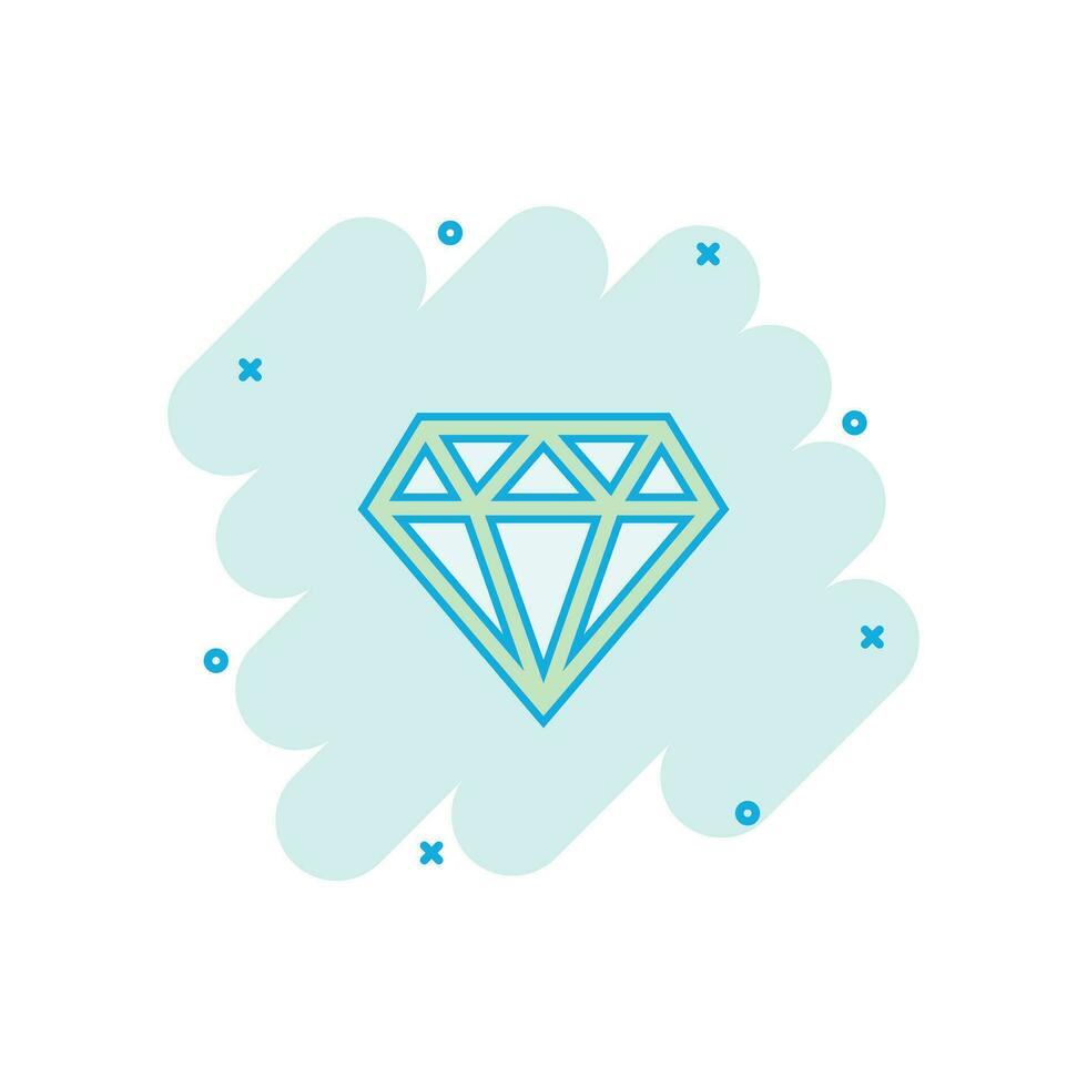 icône de gemme de bijou de diamant de dessin animé de vecteur dans le style comique. pictogramme d'illustration de pierres précieuses de diamant. concept d'effet d'éclaboussure d'affaires brillant de bijoux.