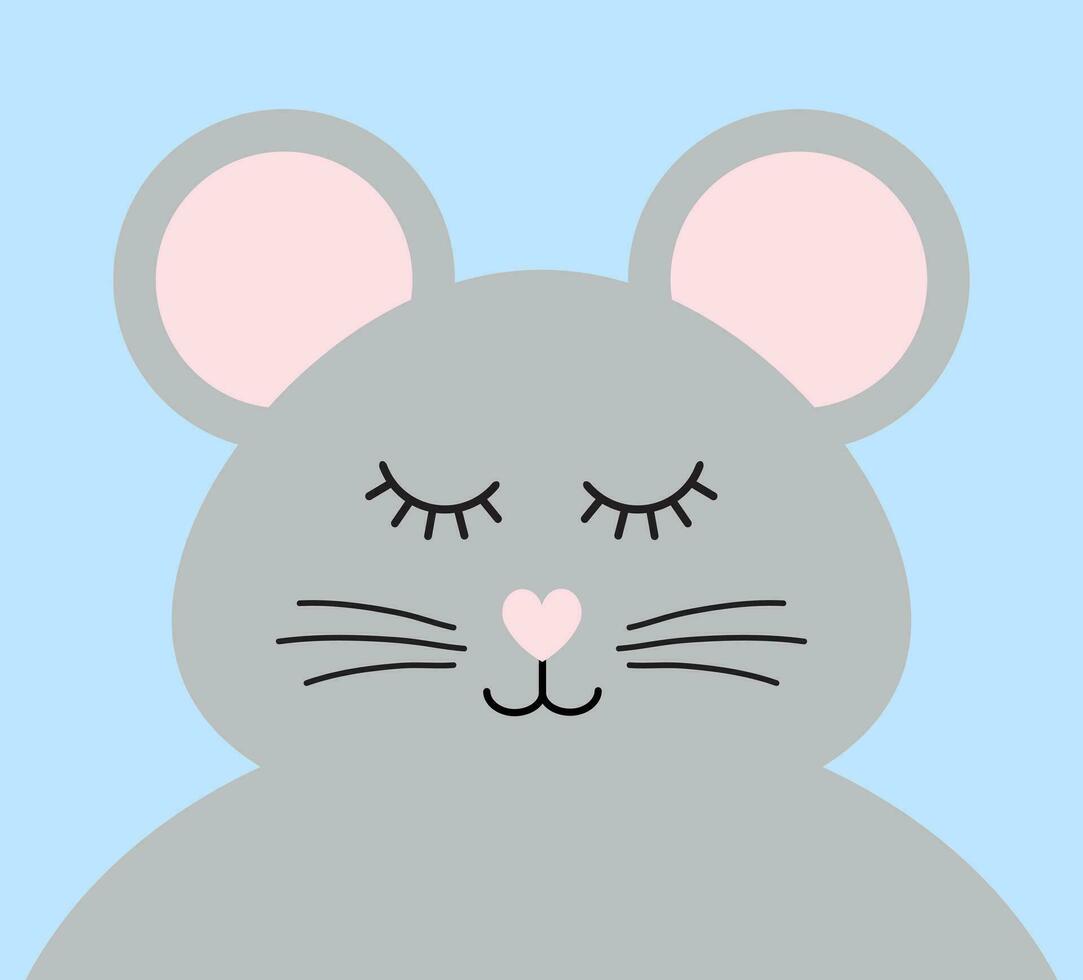 vecteur plat dessin animé gris Souris rat visage