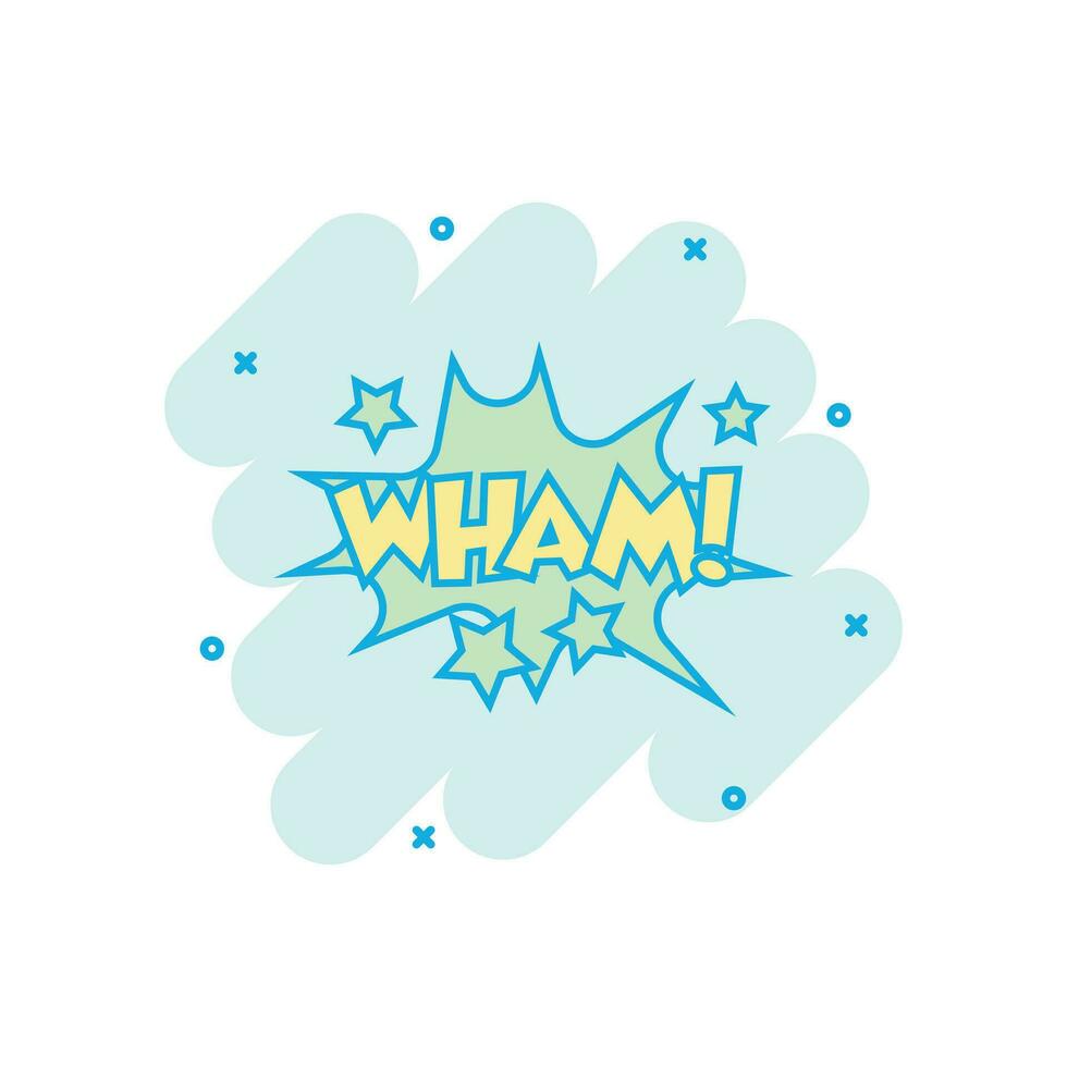 icône d'effets sonores comiques wham de dessin animé vectoriel dans le style comique. pictogramme d'illustration de signe de discours de bulle sonore. wham concept d'effet d'éclaboussure d'entreprise.