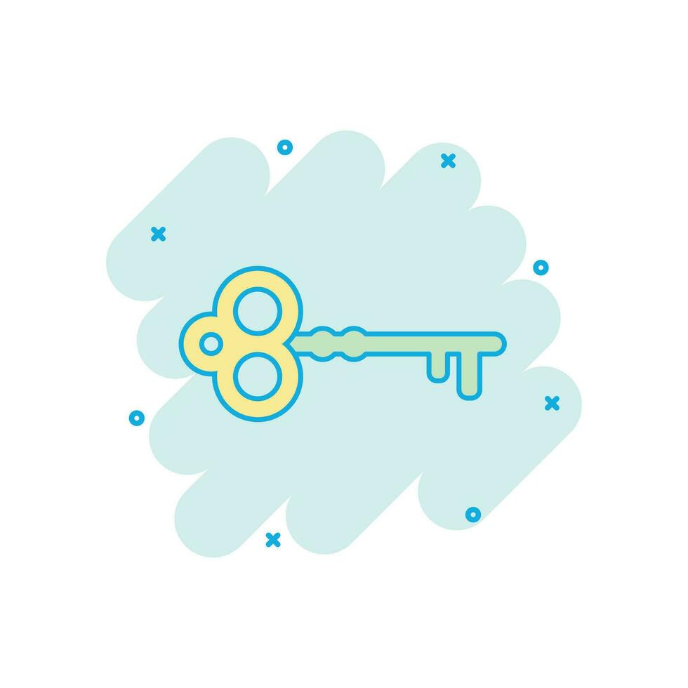 icône de clé de dessin animé de vecteur dans le style comique. pictogramme d'illustration de signe de mot-clé secret. concept d'effet d'éclaboussure d'entreprise clé.