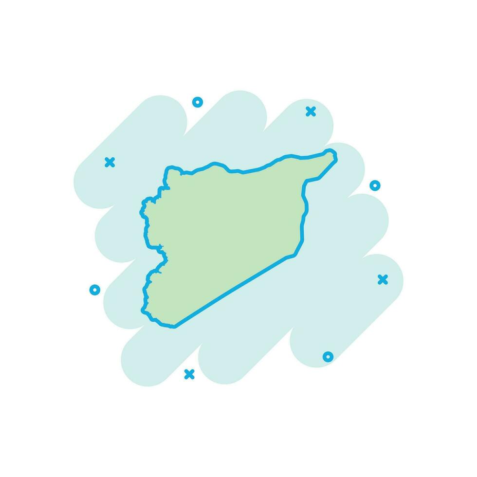 icône de carte de Syrie de dessin animé de vecteur dans le style comique. pictogramme d'illustration de signe de Syrie. carte de cartographie concept d'effet d'éclaboussure d'entreprise.