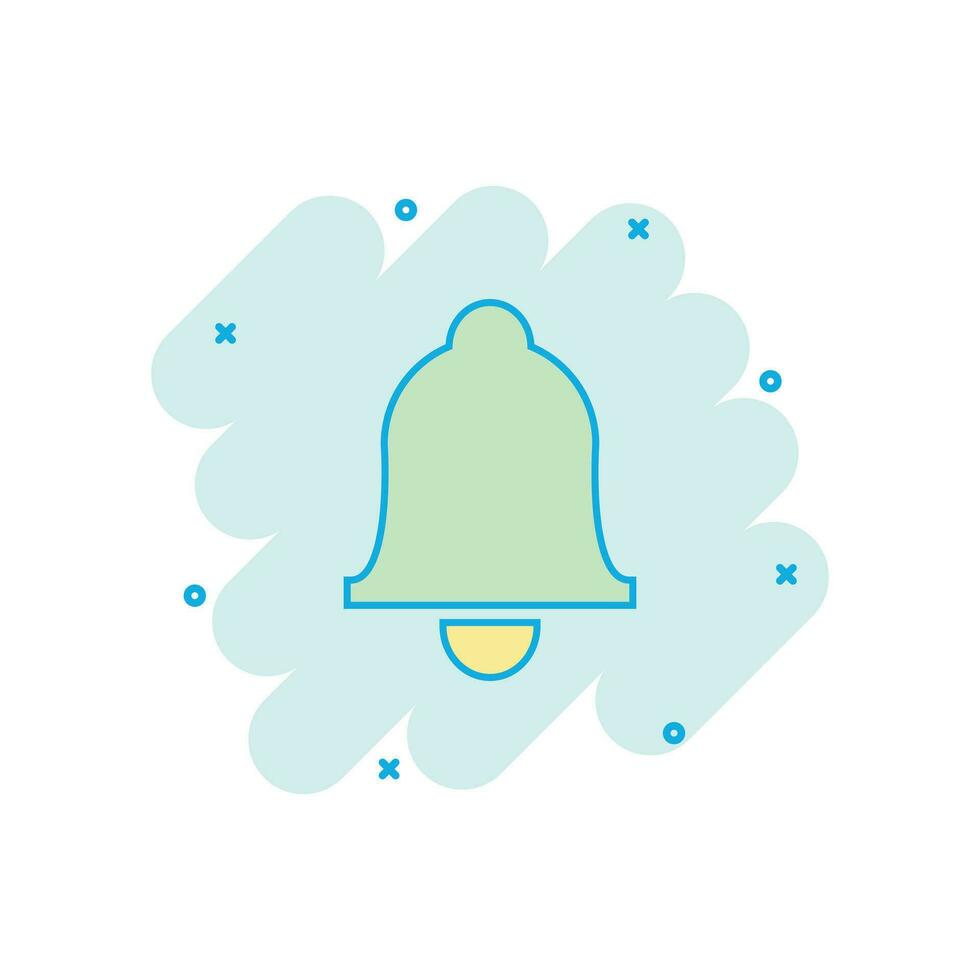 icône de cloche de dessin animé de vecteur dans le style comique. pictogramme d'illustration de concept de sonnette d'alarme. concept d'effet d'éclaboussure d'affaires de clochette.