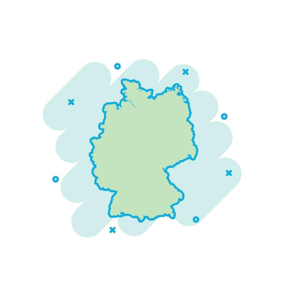 icône de carte d'allemagne colorée de dessin animé dans le style comique. pictogramme d'illustration de signe allemagne. concept d'entreprise splash géographie du pays. vecteur