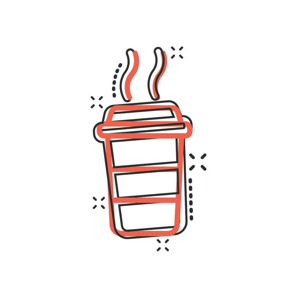 icône de tasse de café de dessin animé de vecteur dans le style comique. pictogramme d'illustration de signe de tasse de thé. concept d'effet d'éclaboussure d'affaires de café.