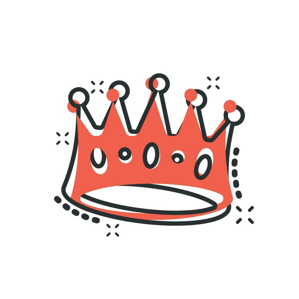 icône de diadème de couronne de dessin animé de vecteur dans le style comique. pictogramme d'illustration de la couronne de redevances. roi, concept d'effet d'éclaboussure d'entreprise de royalties de princesse.