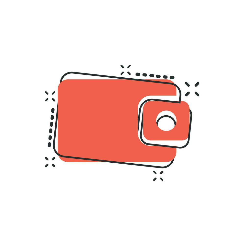 icône de portefeuille de dessin animé de vecteur dans le style comique. pictogramme d'illustration de signe de sac à main d'argent. concept d'effet d'éclaboussure d'entreprise de portefeuille.
