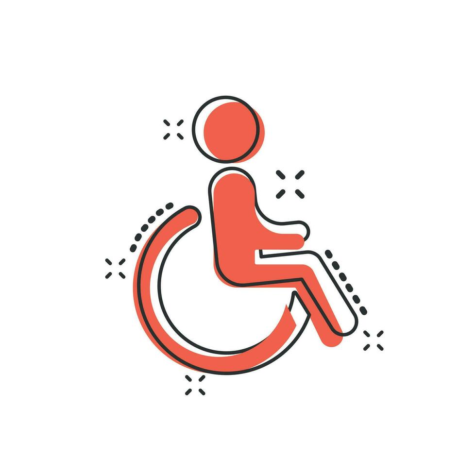 homme de dessin animé de vecteur en icône de fauteuil roulant dans le style comique. pictogramme d'illustration de signe invalide handicapé. concept d'effet d'éclaboussure d'entreprise de personnes.