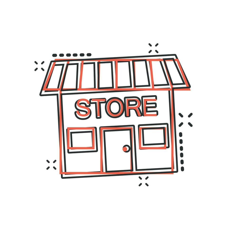 icône de maison de magasin de dessin animé de vecteur dans le style comique. pictogramme d'illustration de signe de magasin. concept d'effet d'éclaboussure d'entreprise de marché de magasin.