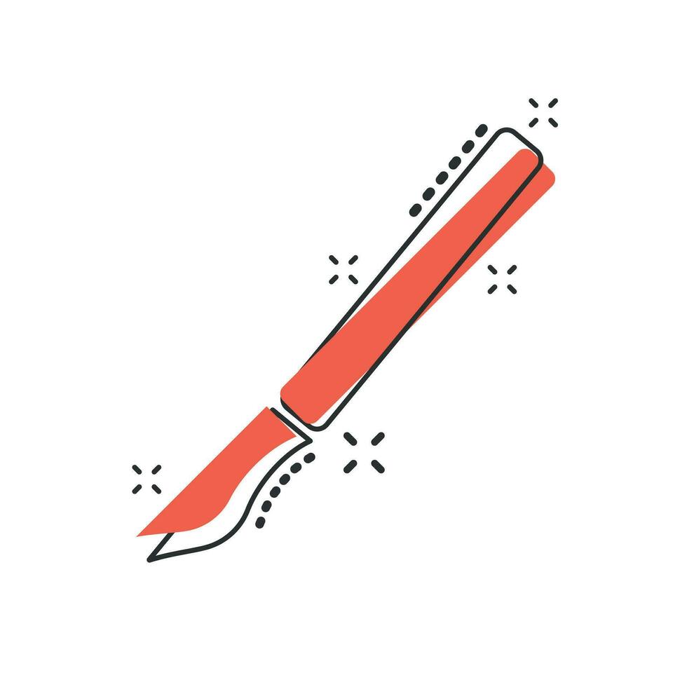 icône de scalpel médical de dessin animé de vecteur dans le style comique. pictogramme d'illustration de signe de couteau de chirurgie hospitalière. concept d'effet d'éclaboussure d'entreprise scalpel.