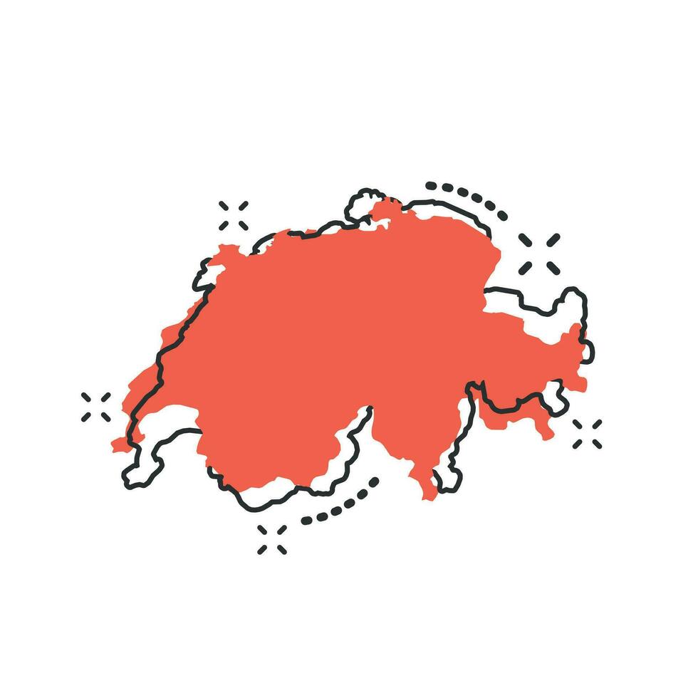 icône de carte suisse de dessin animé de vecteur dans le style comique. pictogramme d'illustration de signe suisse. carte de cartographie concept d'effet d'éclaboussure d'entreprise.