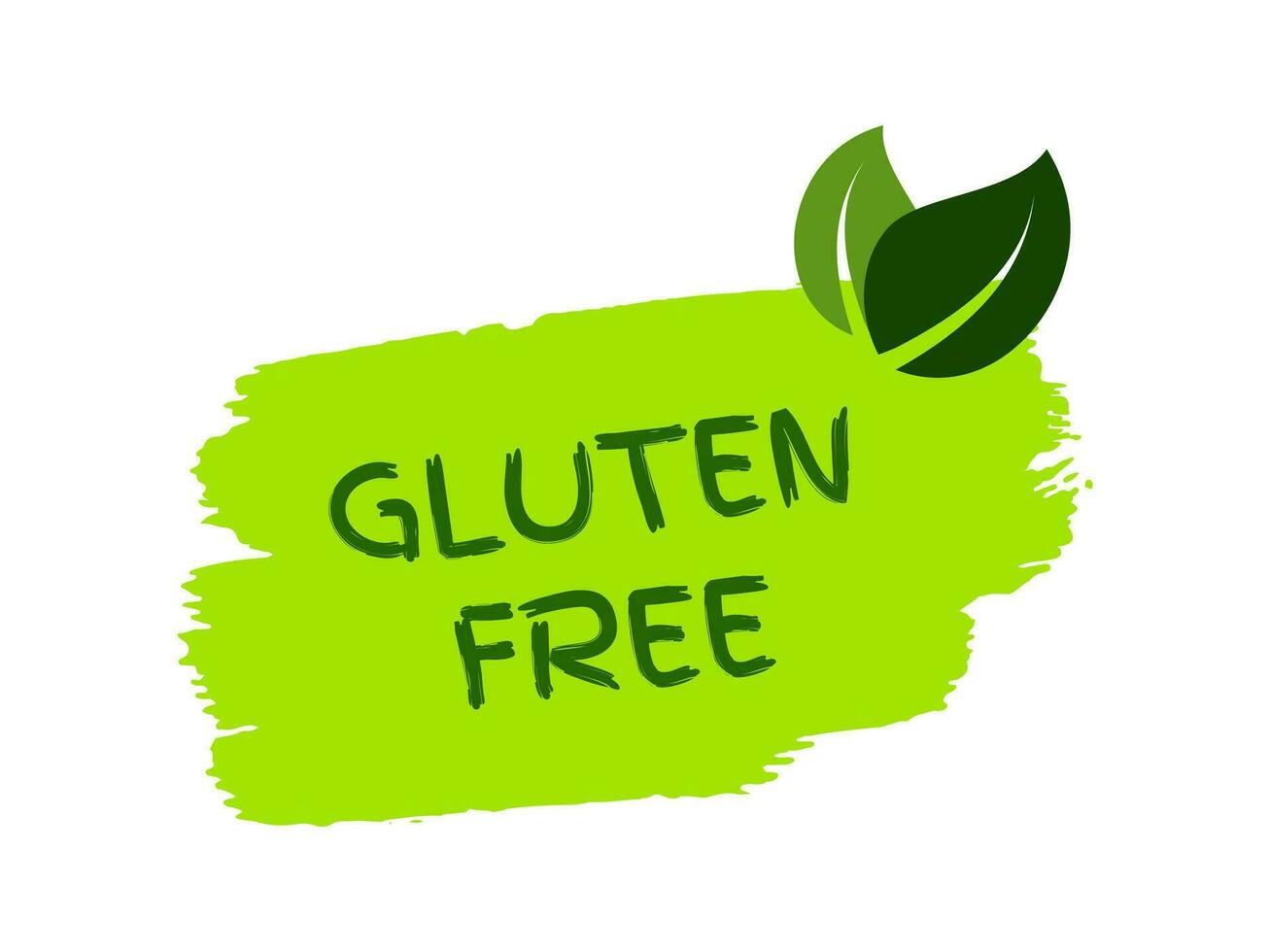 vert Naturel bio étiqueter. le une inscription gluten gratuit sur vert étiquette sur main tiré taches. vecteur illustration