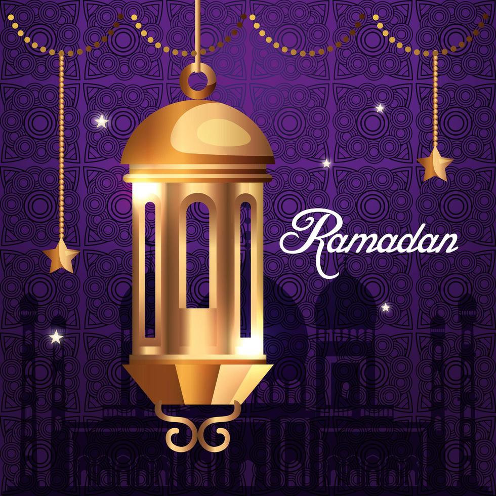 affiche du ramadan kareem avec lanterne et étoiles suspendues vecteur