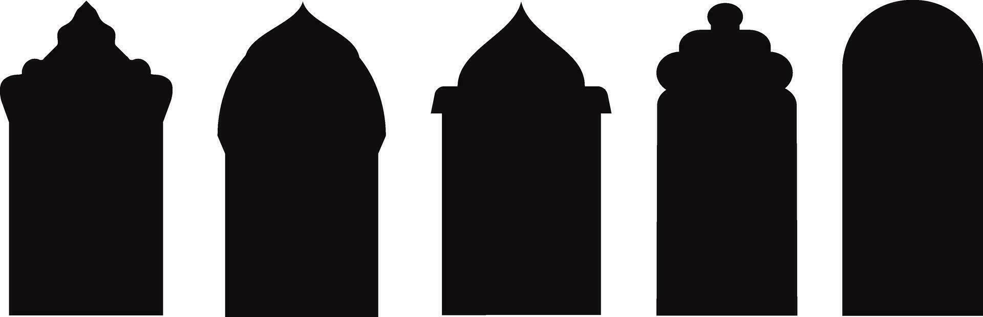ensemble de noir et blanc silhouettes de islamique windows.arab Cadre set.ramadan kareem simbol icône. vecteur
