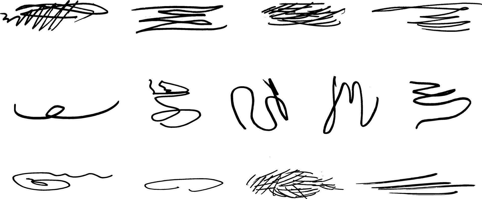 rapide tordu et franchi barrés. ensemble de surligner lignes et signatures. brosse accident vasculaire cérébral Marqueurs ou encre.doodle vecteur graphique éléments.