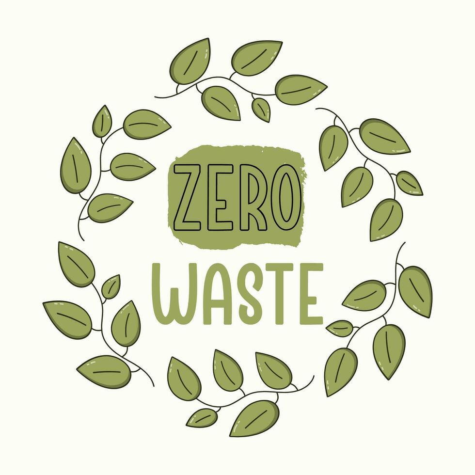 slogan dans une Cadre de feuilles. zéro déchets. feuille circulaire icône. écologie durabilité symbole. respectueux de la nature concept. vecteur