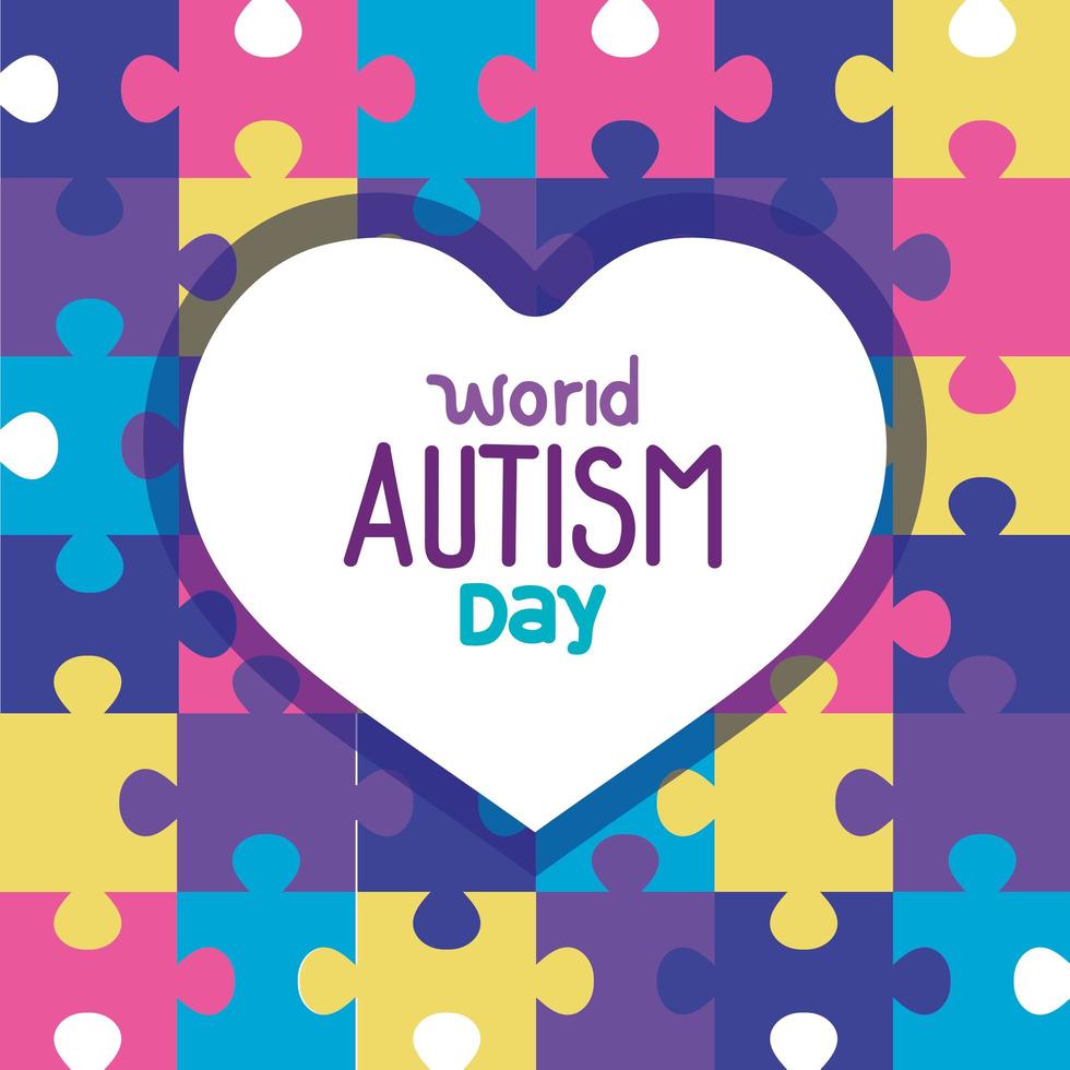 journée mondiale de l'autisme avec coeur en arrière-plan de pièces de puzzle vecteur