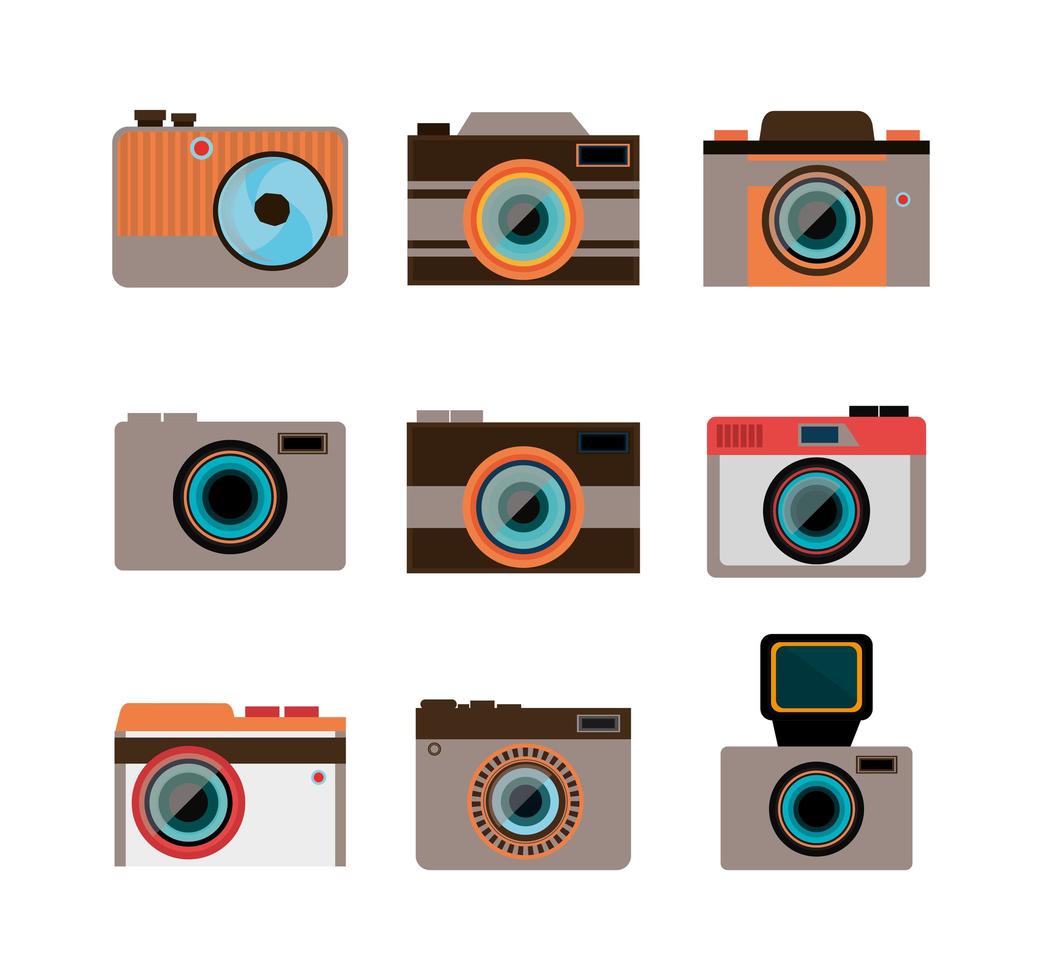 définir des icônes de caméras photographiques vecteur