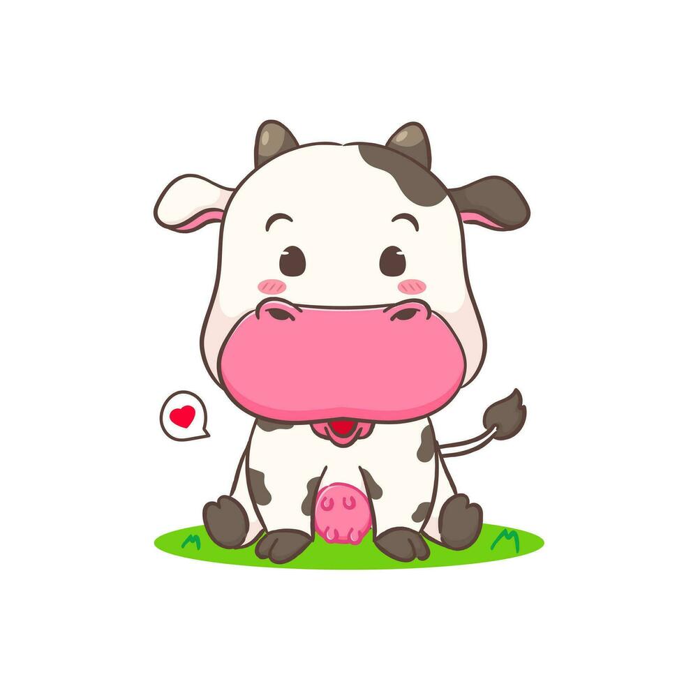 mignonne vache séance dessin animé personnage. adorable animal concept conception. isolé blanc Contexte. vecteur illustration