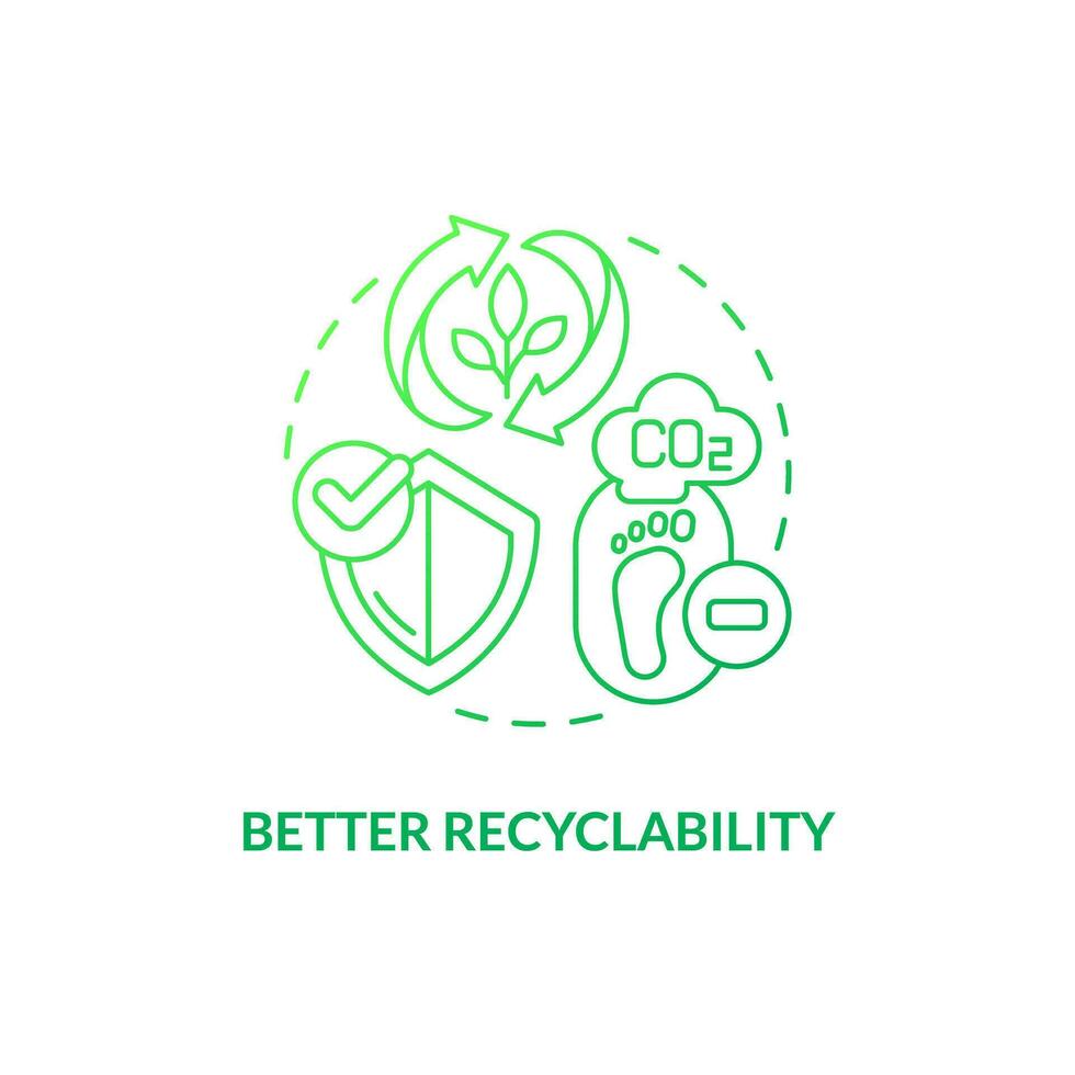 mieux recyclabilité vert pente concept icône. carbone empreinte réduction. bio basé matériaux avantage idée mince ligne illustration. isolé contour dessin vecteur