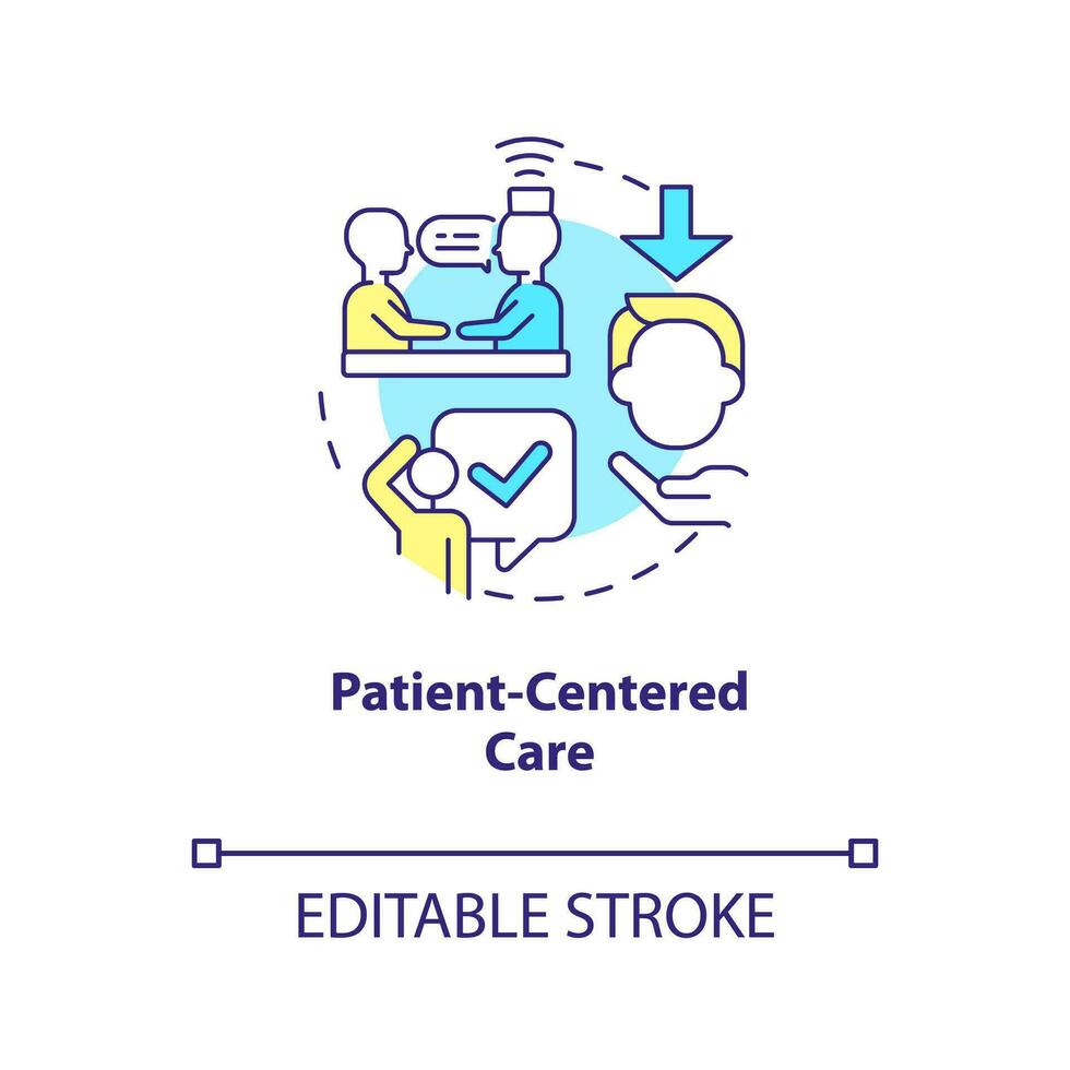 patient centré se soucier concept icône. soins de santé industrie s'orienter. personnalisé médicament abstrait idée mince ligne illustration. isolé contour dessin. modifiable accident vasculaire cérébral vecteur