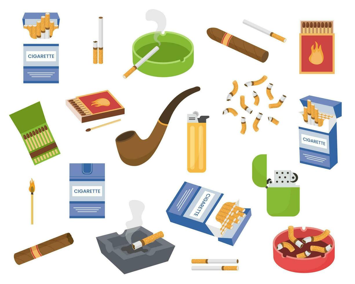 une ensemble de des choses et accessoires pour fumeur. vecteur illustration.