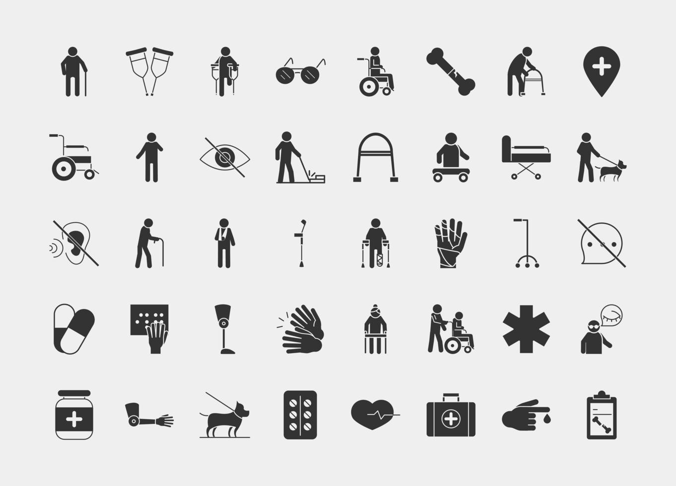 scénographie d'icônes de silhouette de la journée mondiale du handicap vecteur