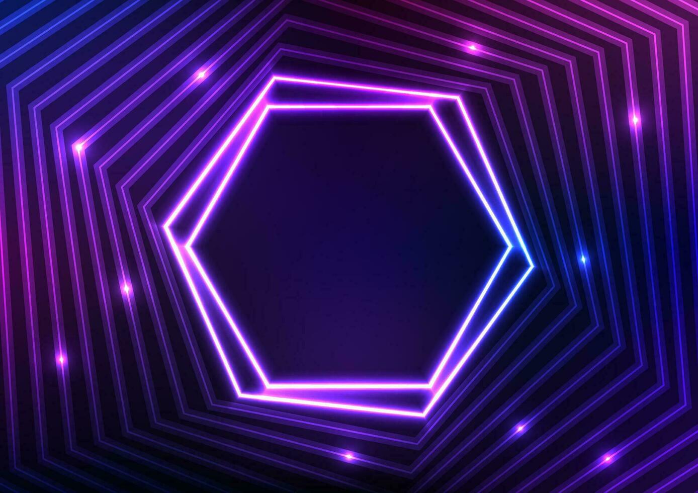 hexagone La technologie numérique modèle néon lumière emballage foncé Contexte vecteur