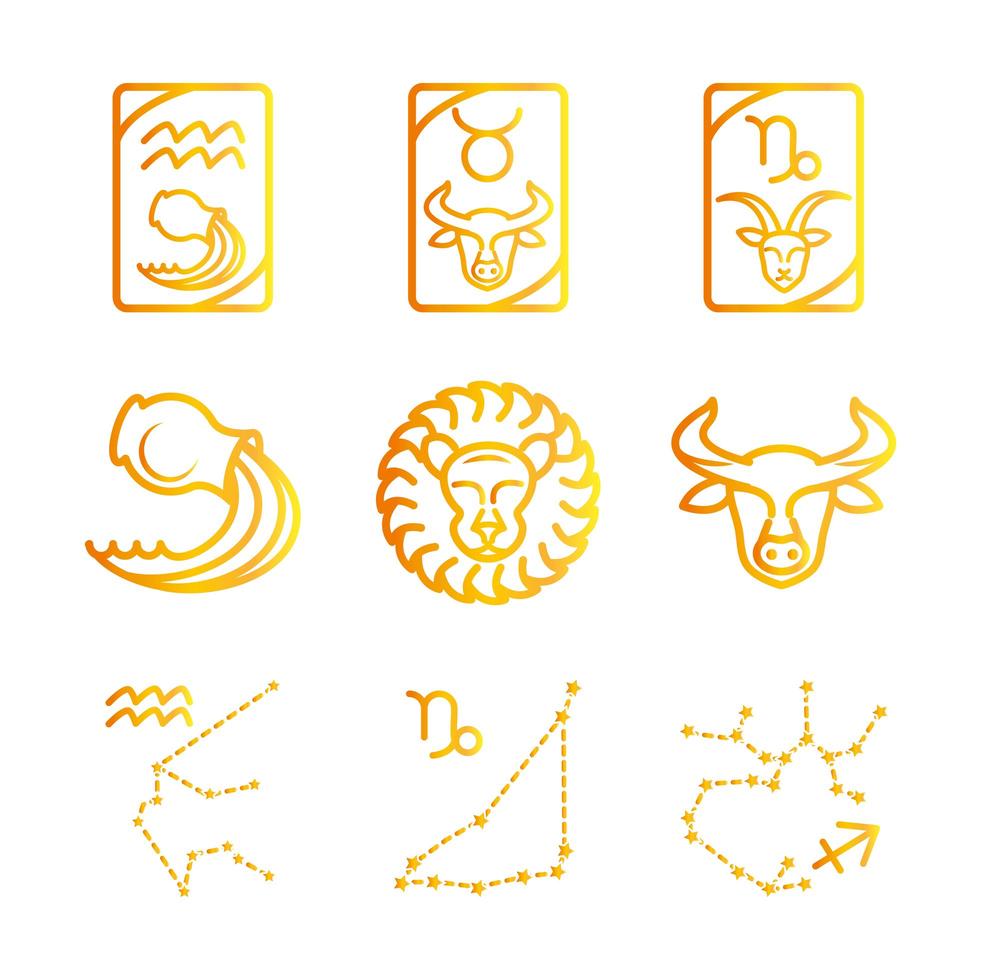 zodiaque astrologie horoscope calendrier constellation taureau lion aquarium icônes collection style dégradé vecteur