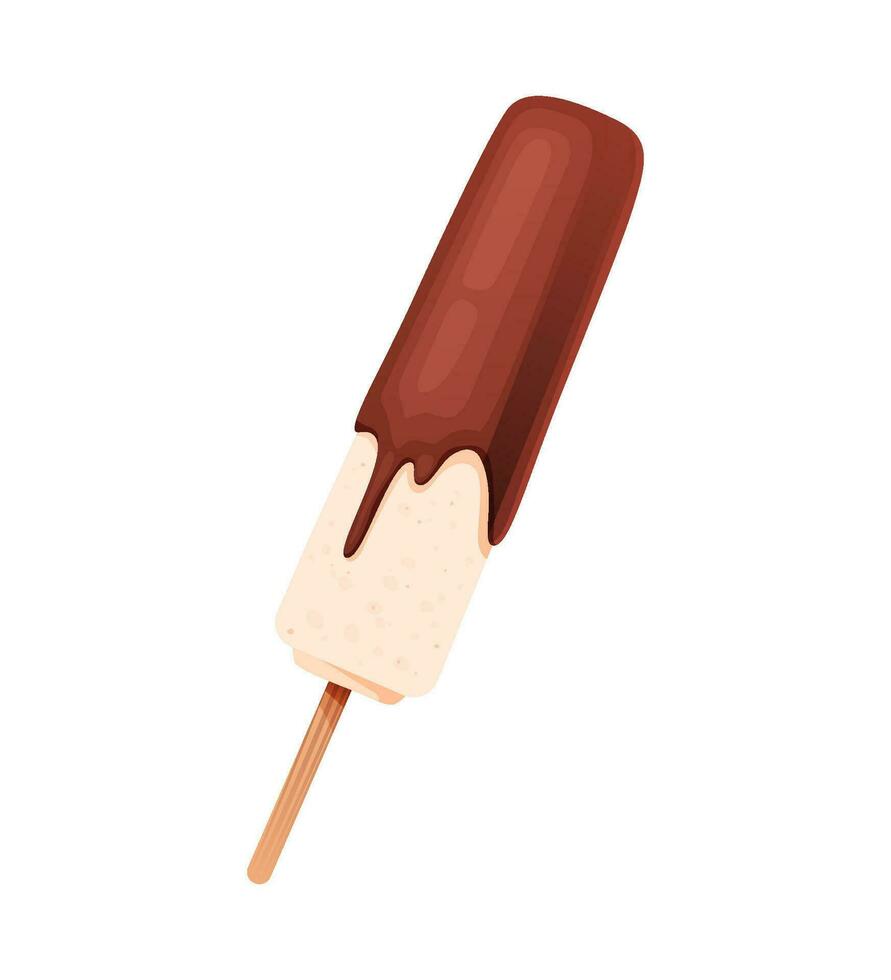 la glace crème avec Chocolat glaçage sur une bâton. vecteur