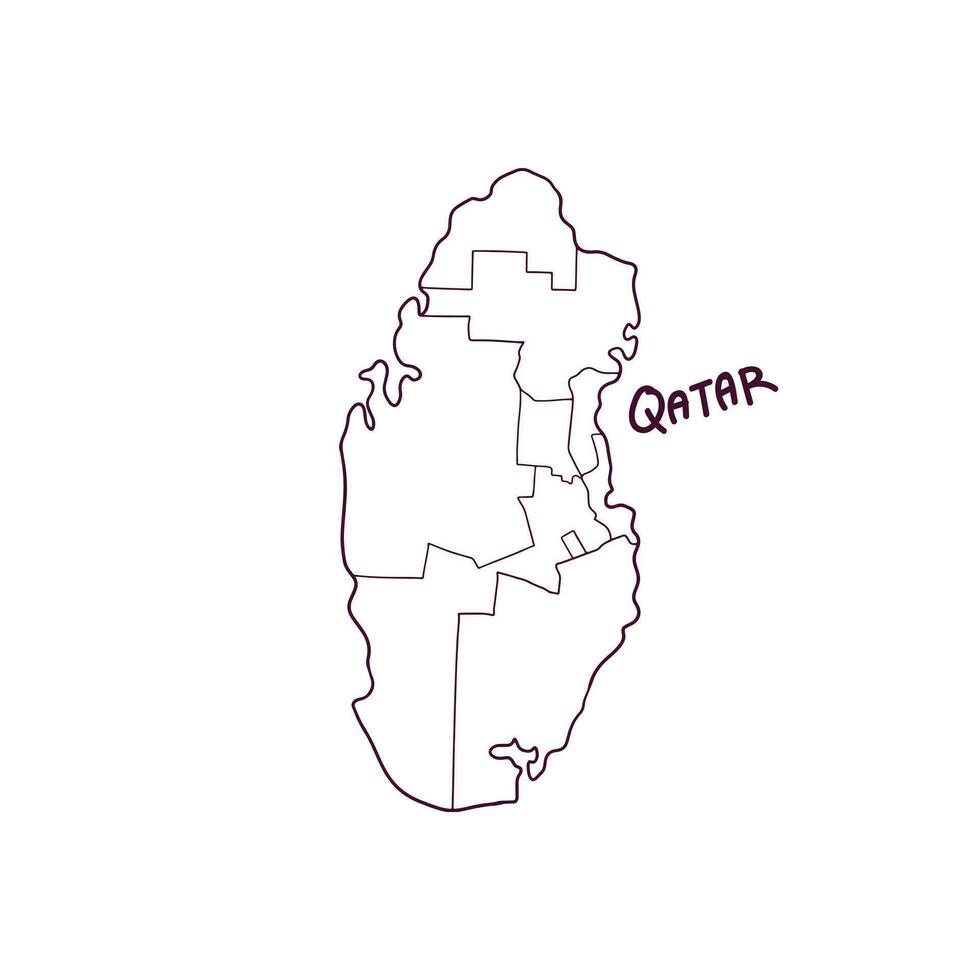main tiré griffonnage carte de Qatar. vecteur illustration