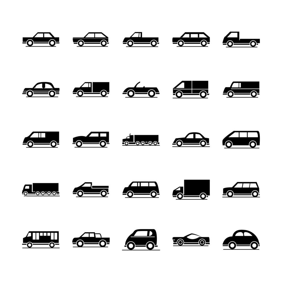 modèle de voiture berline compact mini camion véhicule de transport silhouette style icônes scénographie vecteur