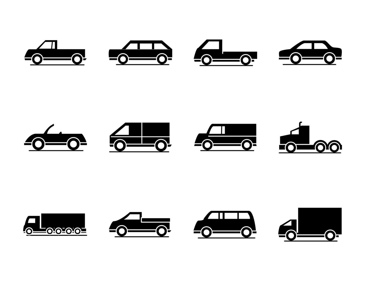 modèle de voiture camion conteneur ramassage conteneur transport véhicule silhouette style icônes scénographie vecteur