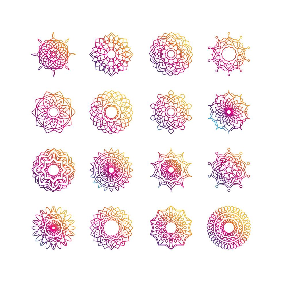 mandala décoration ornement fleur motif ethnique style dégradé oriental icon set vecteur