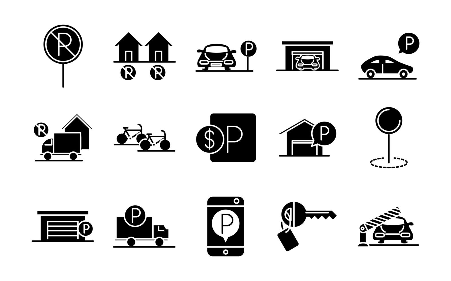 conception de jeu d'icônes de style de ligne d'affaires de transport de stationnement vecteur