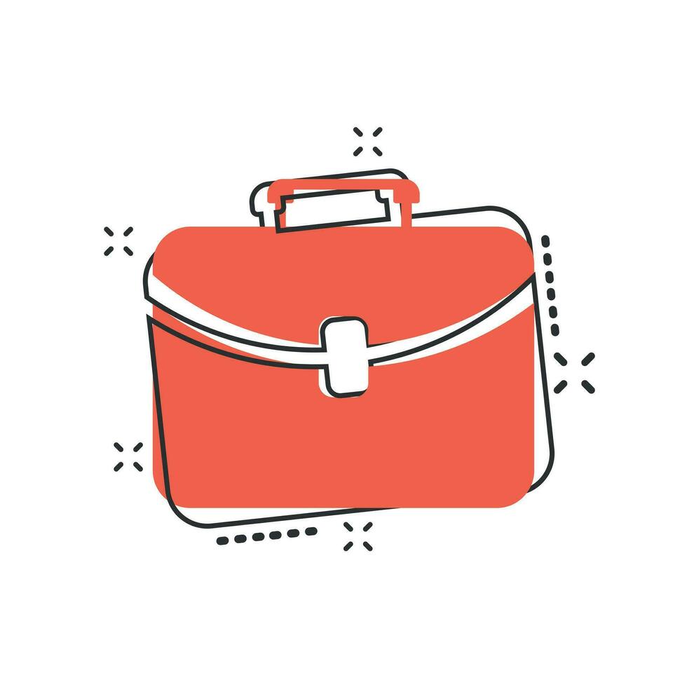 icône de valise de dessin animé de vecteur dans le style comique. pictogramme d'illustration de signe de sac à bagages. concept d'effet d'éclaboussure d'affaires de cas de diplomate.