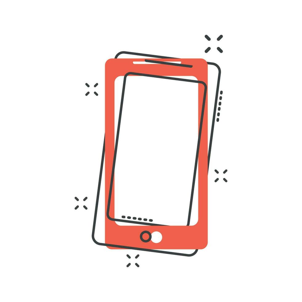 icône de smartphone de dessin animé dans le style comique. pictogramme d'illustration de téléphone portable. concept d'entreprise d'éclaboussure de smartphone. vecteur