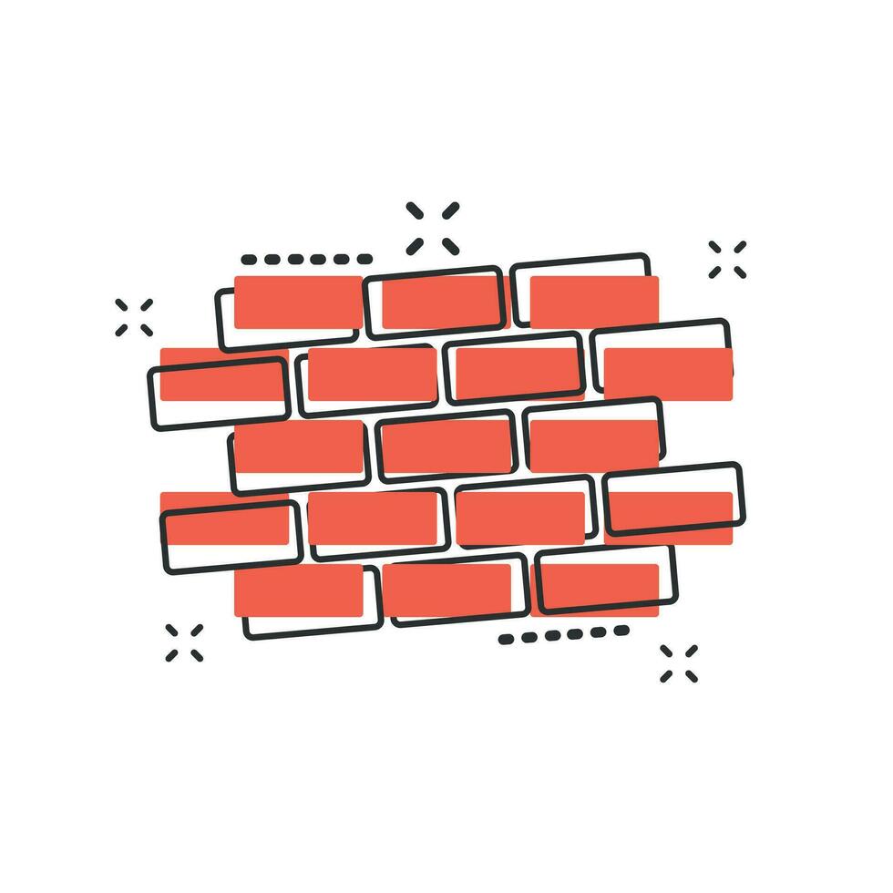 icône de brique de mur de dessin animé de vecteur dans le style comique. pictogramme d'illustration de signe de mur. concept d'effet d'éclaboussure d'entreprise en pierre.