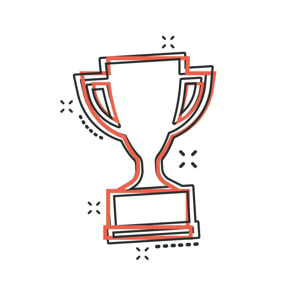 icône de coupe de trophée de dessin animé de vecteur dans le style comique. pictogramme d'illustration de signe gagnant. concept d'effet d'éclaboussure d'entreprise de prix de récompense.